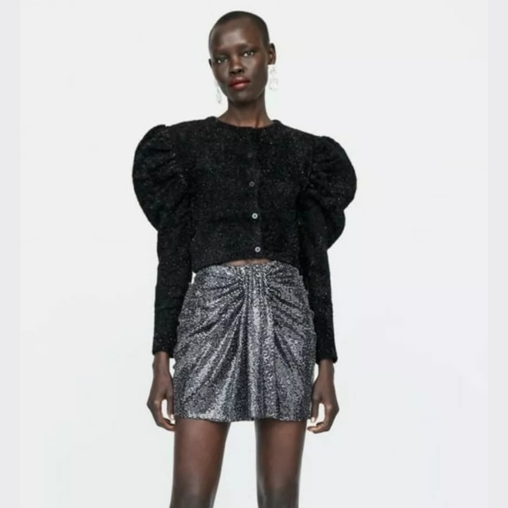 Zara Bow Twist Shiny Sequin Holiday Mini Skirt